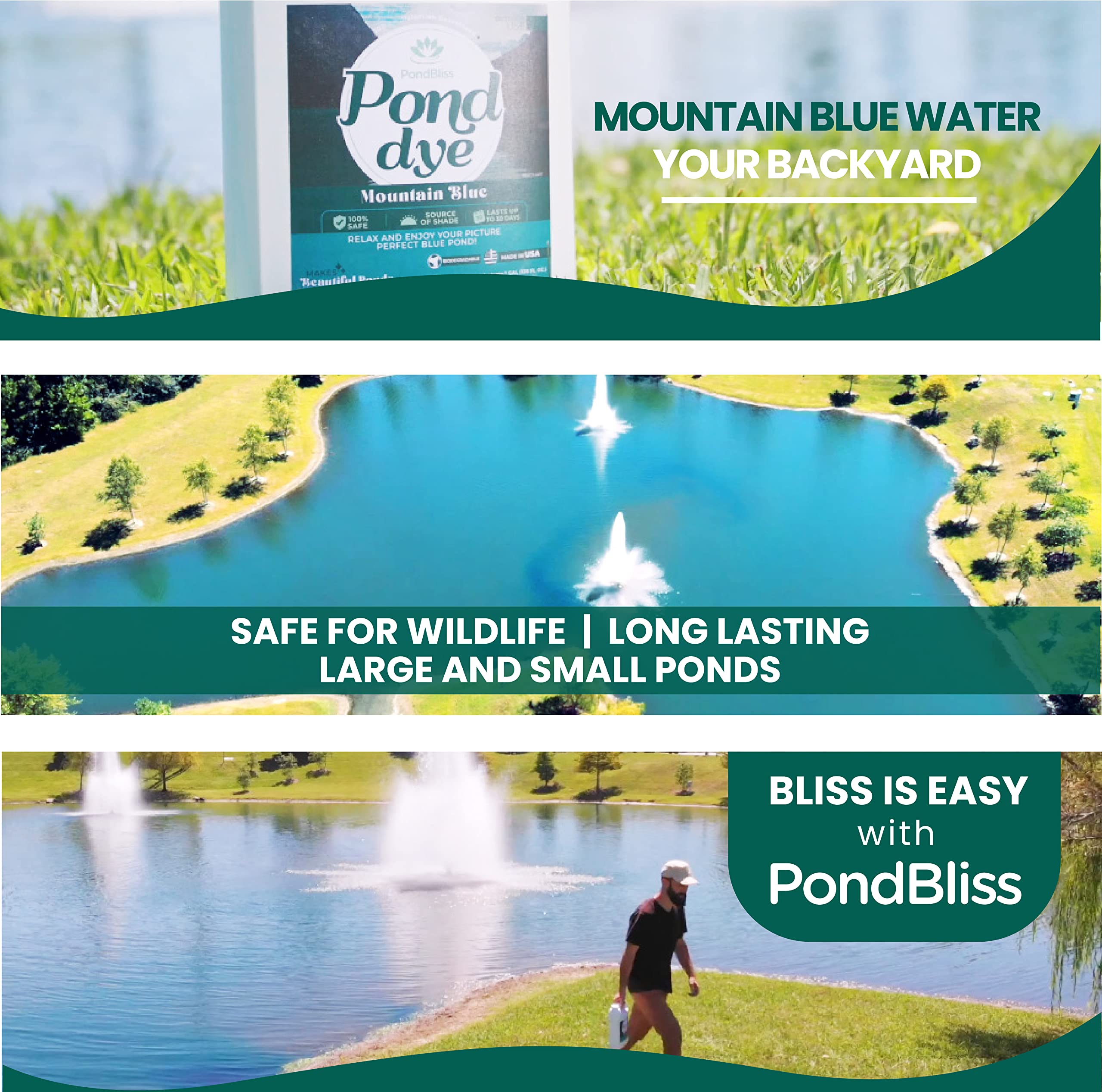 PondBliss Mountain Blue dye professional-use on estates and golf courses