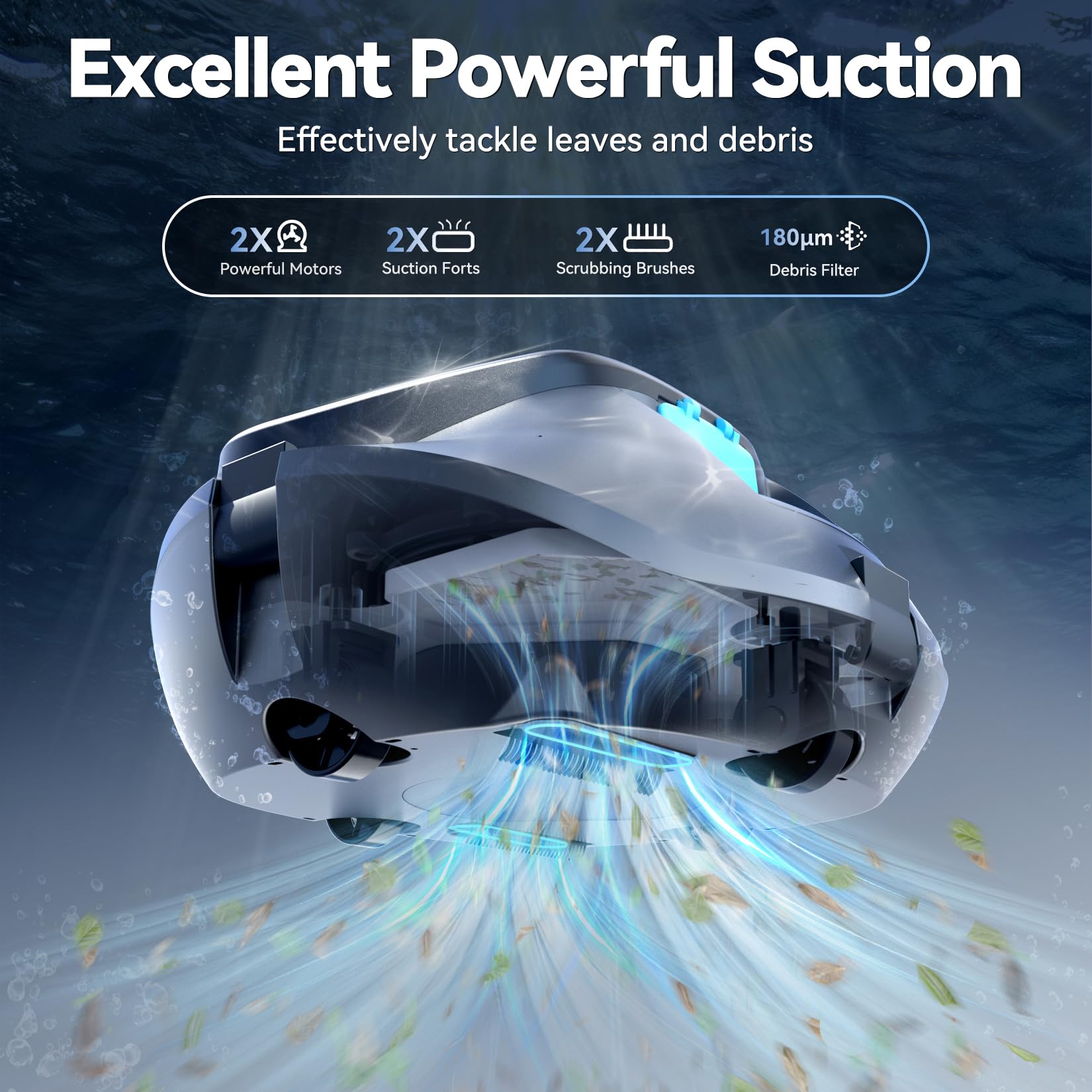 Pondee X1 shows 120-minute runtime cleaning a mid-sized pool floor