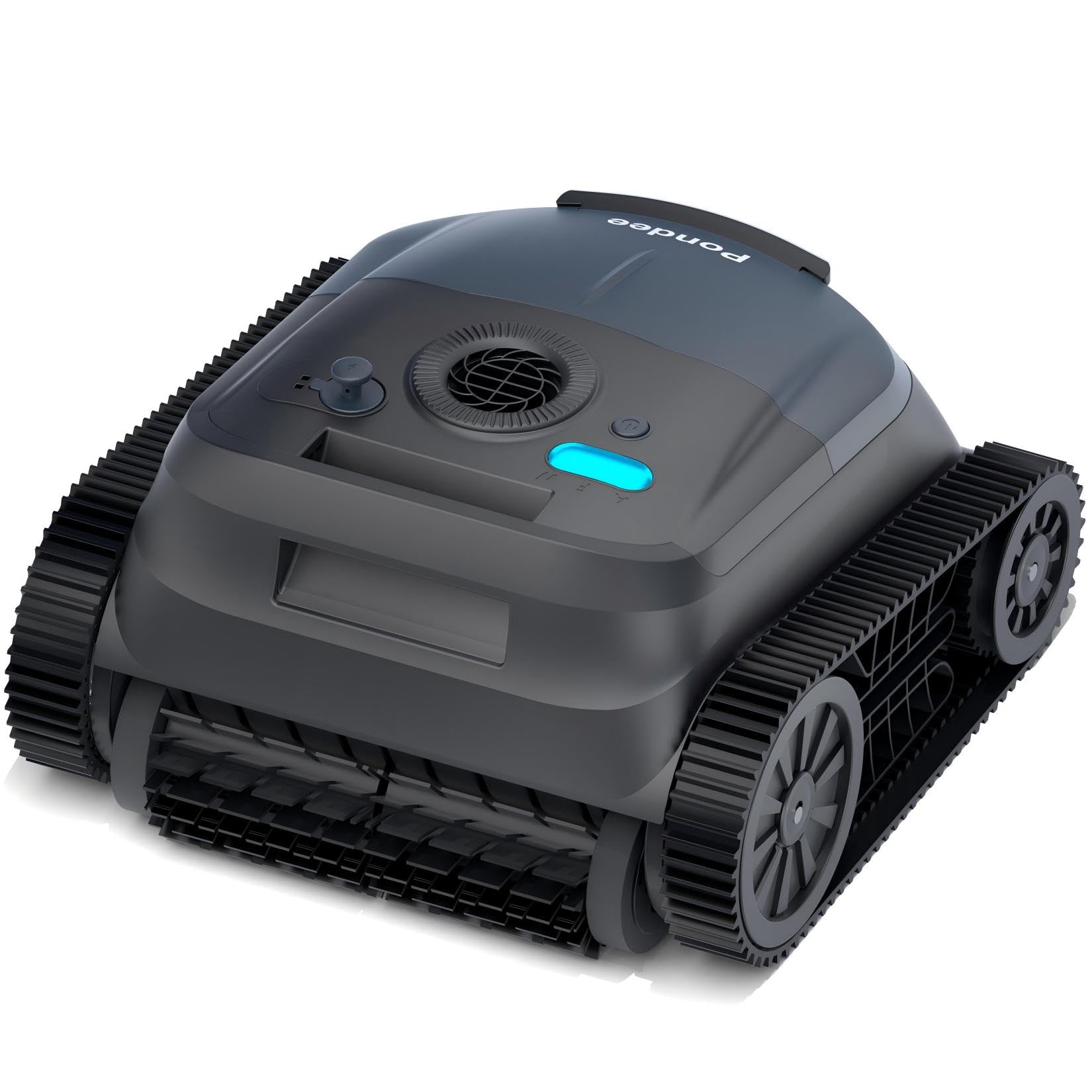 Pondee X5 cordless pool cleaner front view shows powerful suction for fast, thorough cleaning.