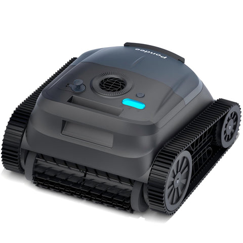 Pondee X5 cordless pool cleaner front view shows powerful suction for fast, thorough cleaning.