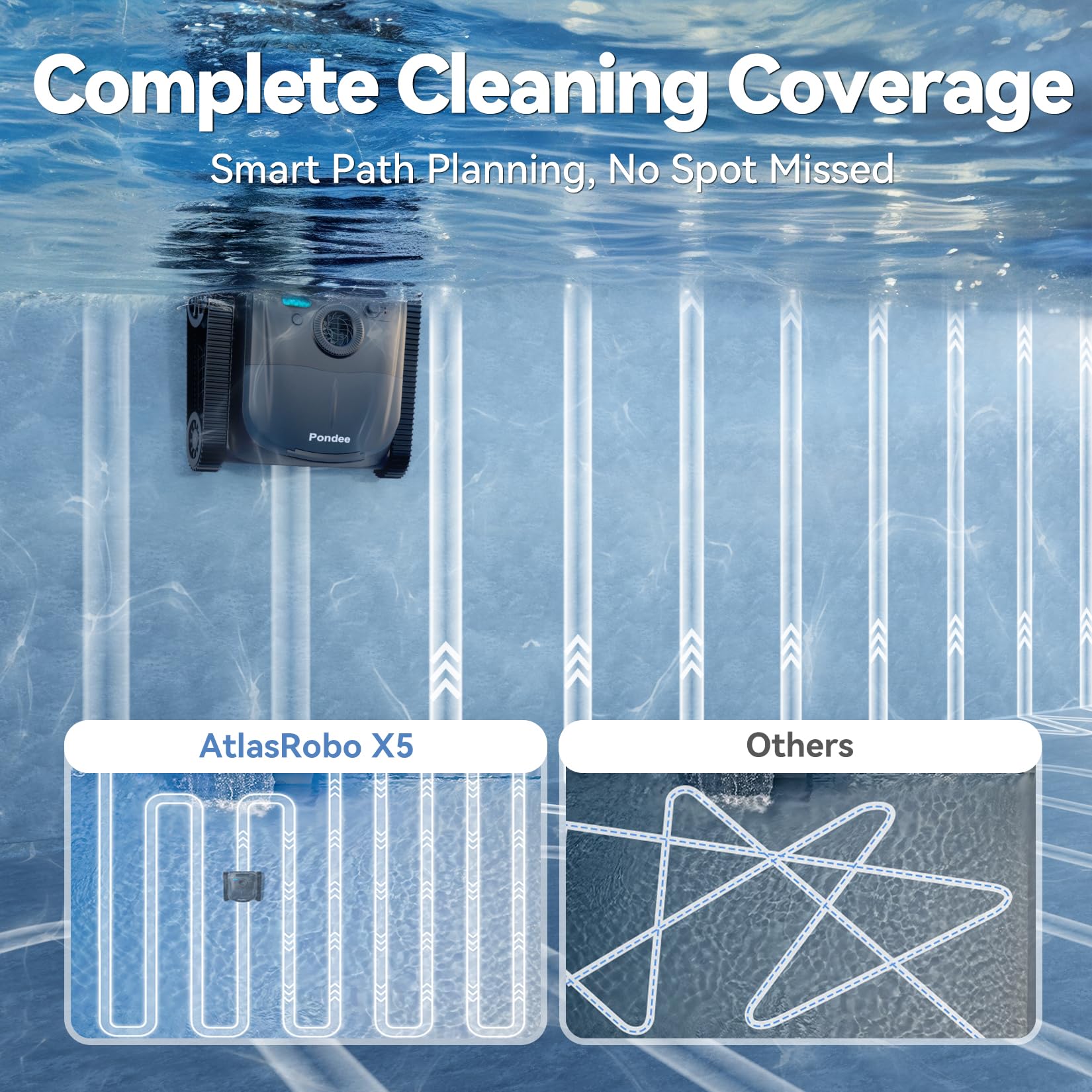 Pondee X5 wall cleaning demonstrates vertical surface coverage for complete cleanliness.