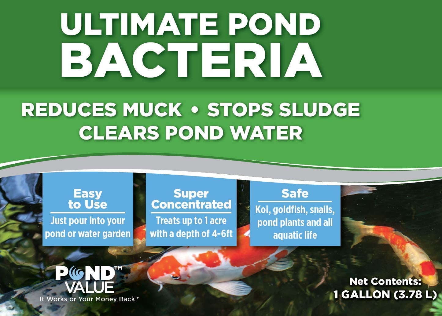 PondValue bottle cap shown for easy, mess-free dosing.