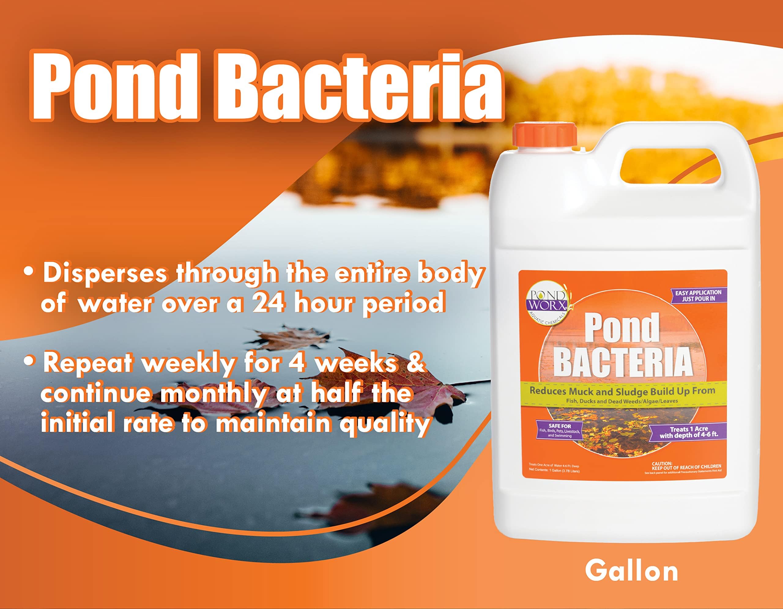 Pond Worx Pond Bacteria shown for large ponds and water features.