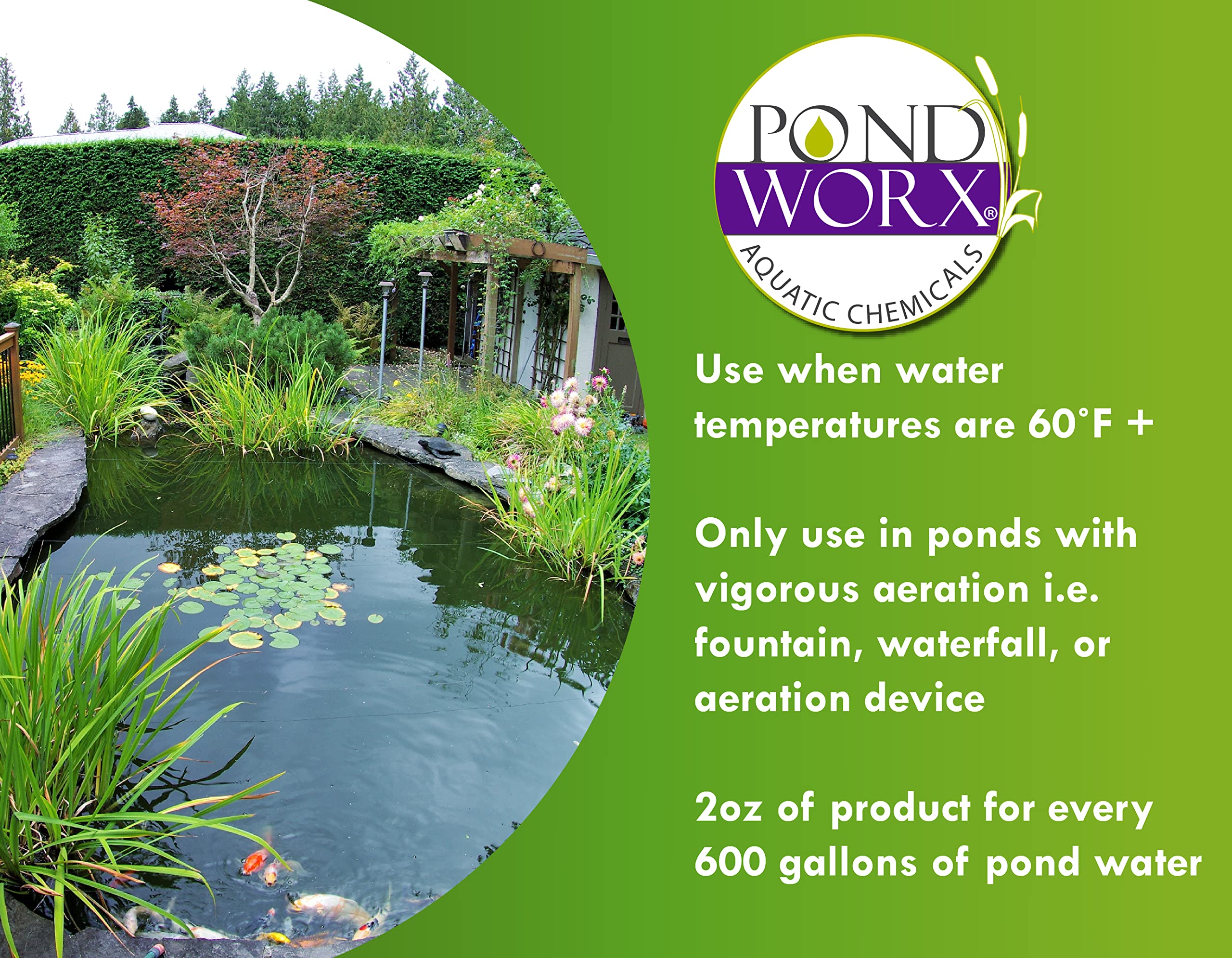 Pond Worx Water Clear requires vigorous aeration for best results in a healthy pond.