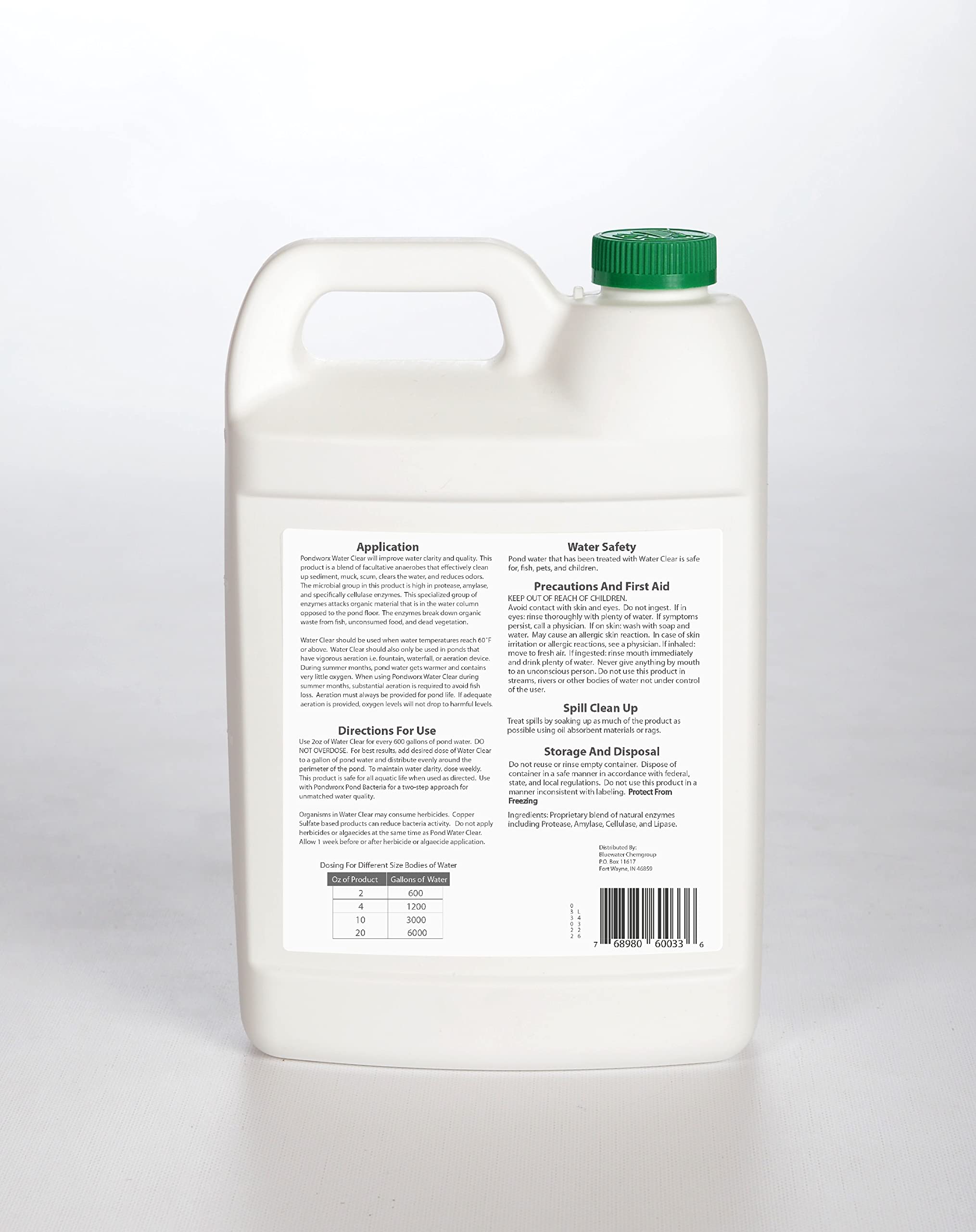Pond Worx Water Clear gallon-size solution ready to treat thousands of gallons.