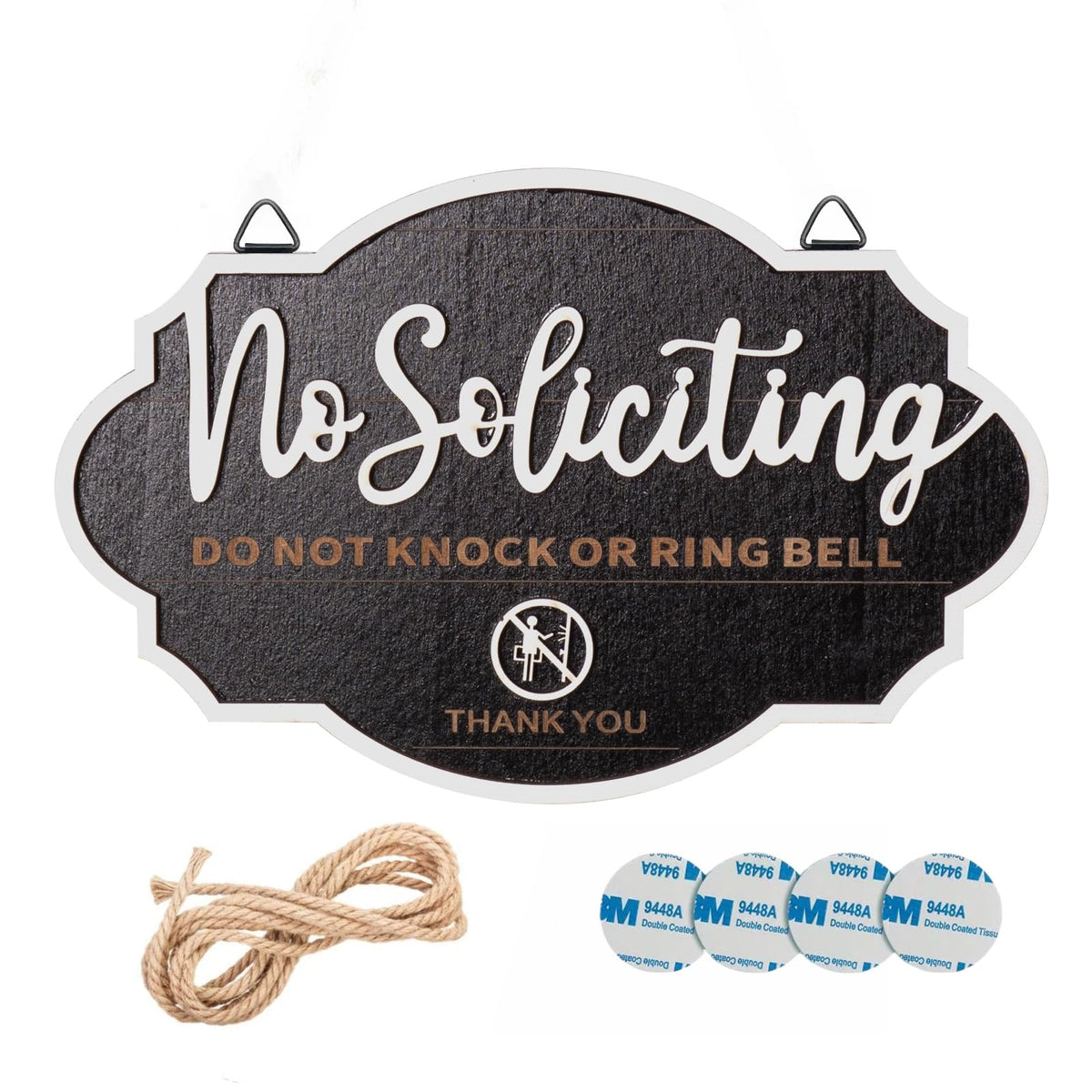 PongTay No Soliciting Sign on front door with 3D engraving.