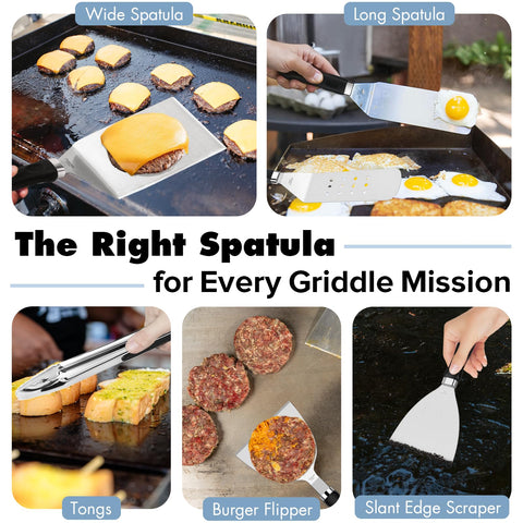 Pontual griddle kit burger flipper enables even sear marks.