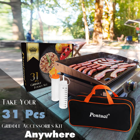 Pontual griddle kit horizontal chopper assists precise topping prep.