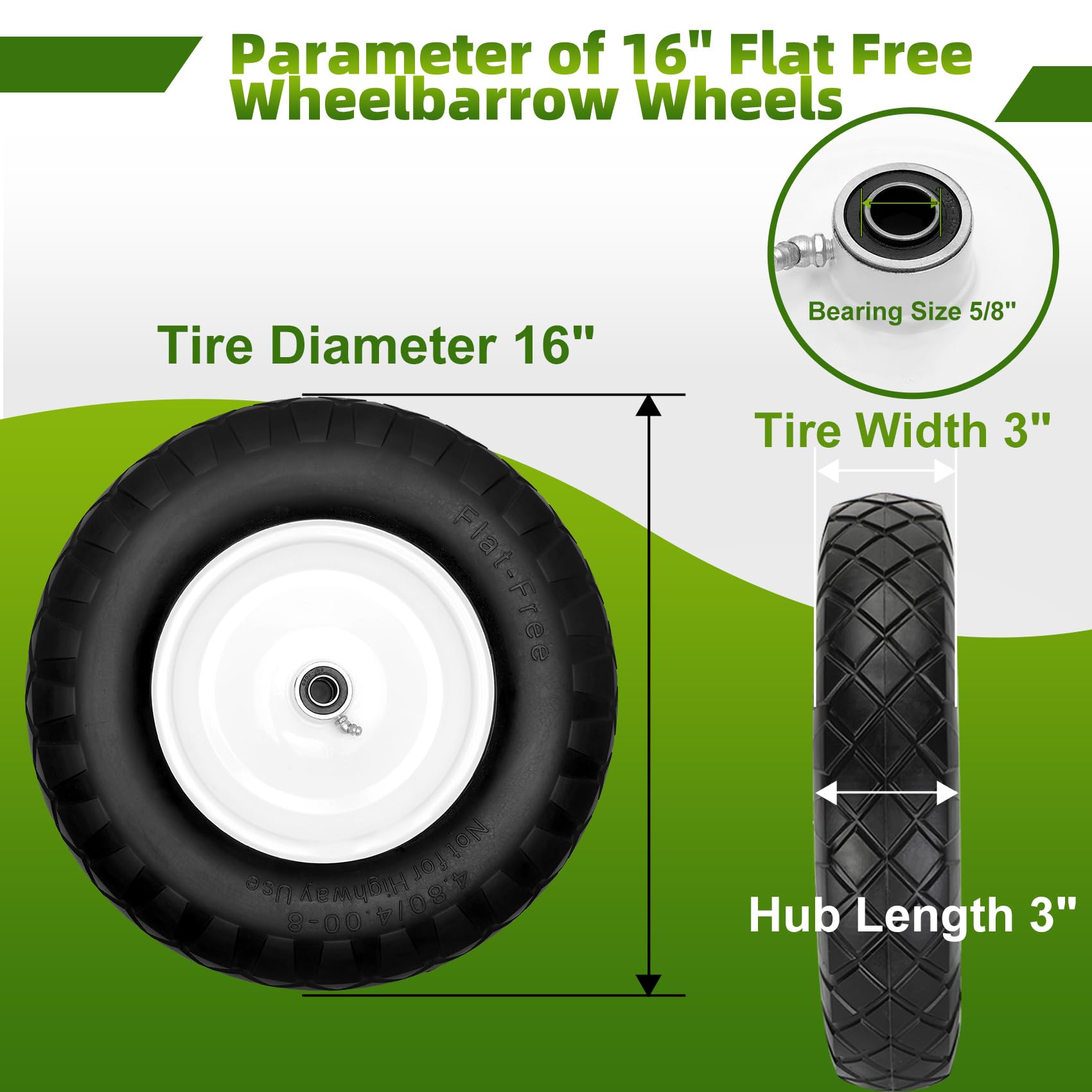 Pontuss 480-400-8 flat-free tire eliminates inflation and punctures.