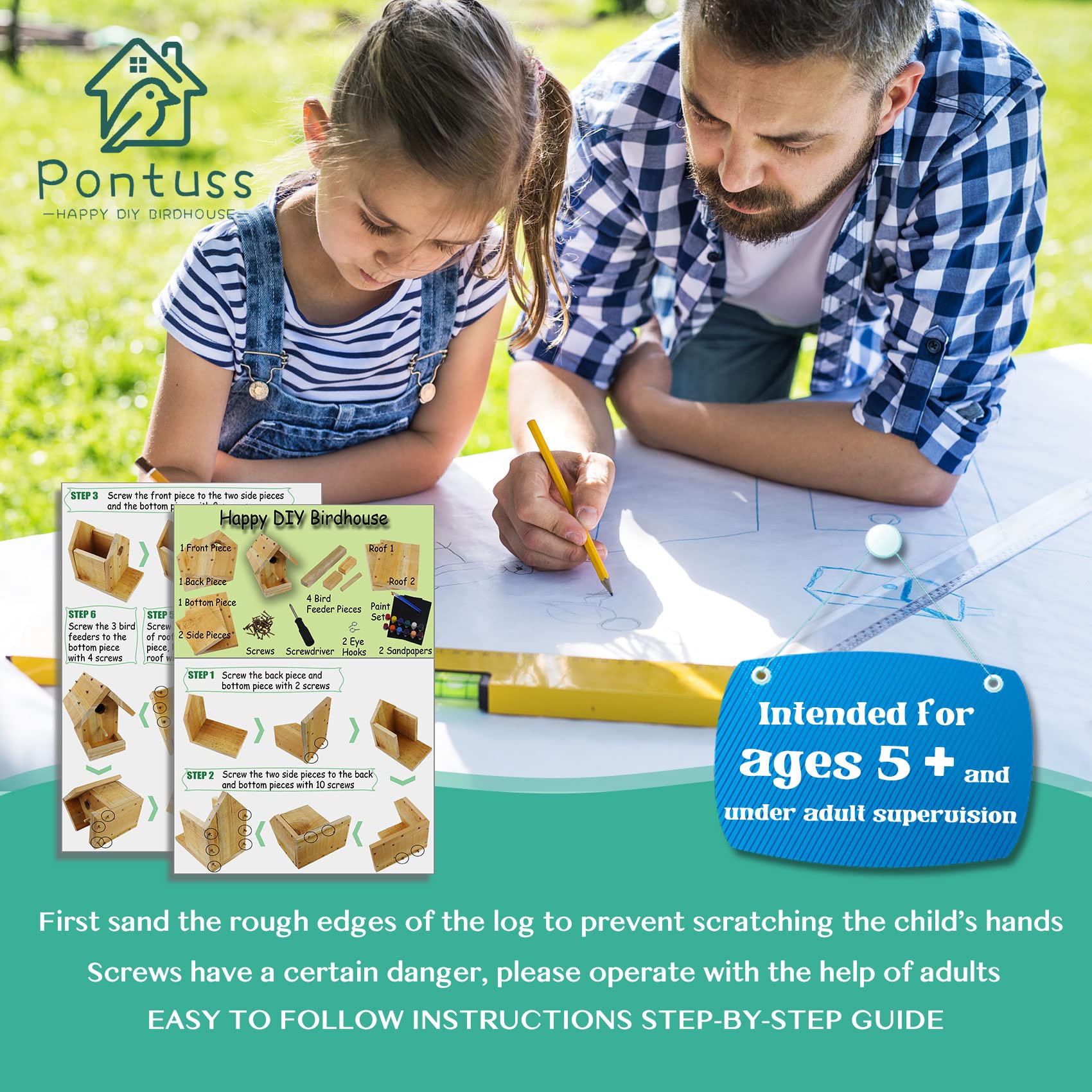 Pontuss DIY birdhouse kit – sandpaper: smooth surfaces before painting for better finish.