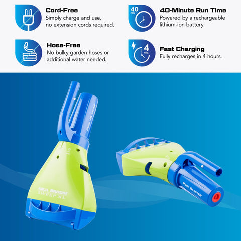 Pool Blaster Aqua Broom Sweep XL debris capture in action.