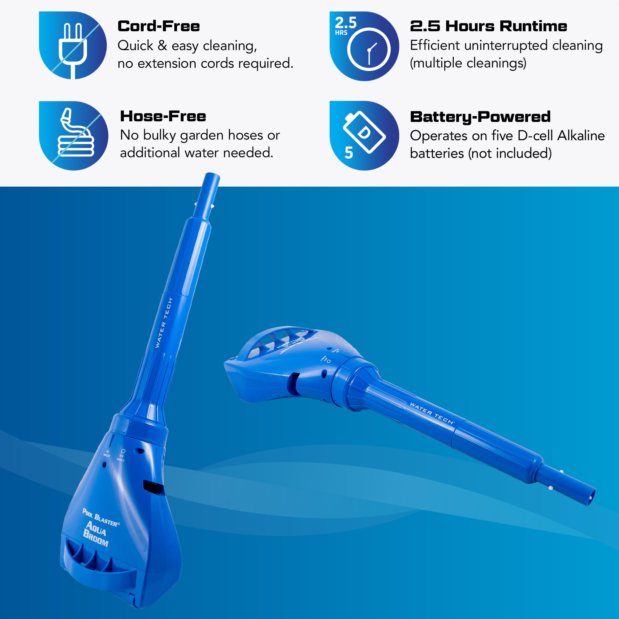 Aqua Broom XL Ultra battery pack enabling cordless, convenient cleaning