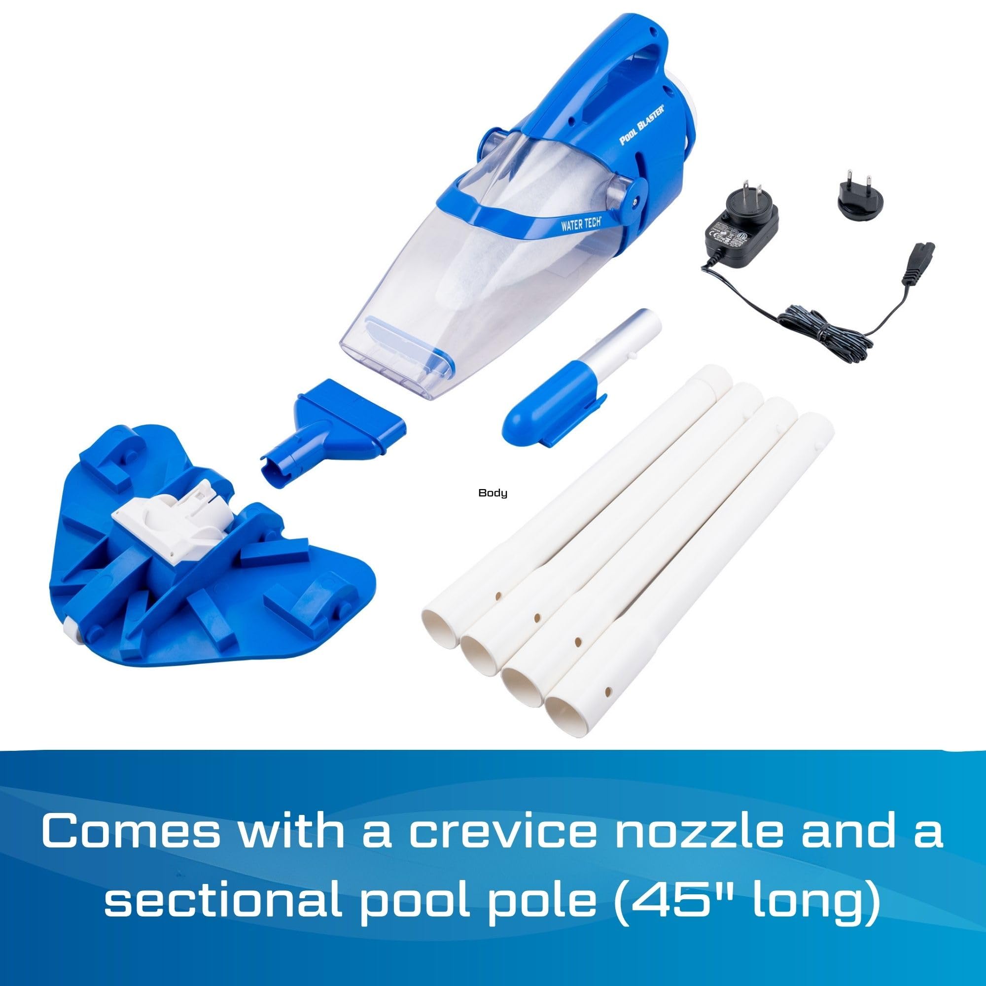 POOL BLASTER Centennial cordless vacuum captures leaves, twigs, sand and dirt at pool edges