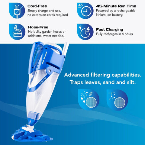 POOL BLASTER Centennial cordless vacuum features push-button operation for simple use