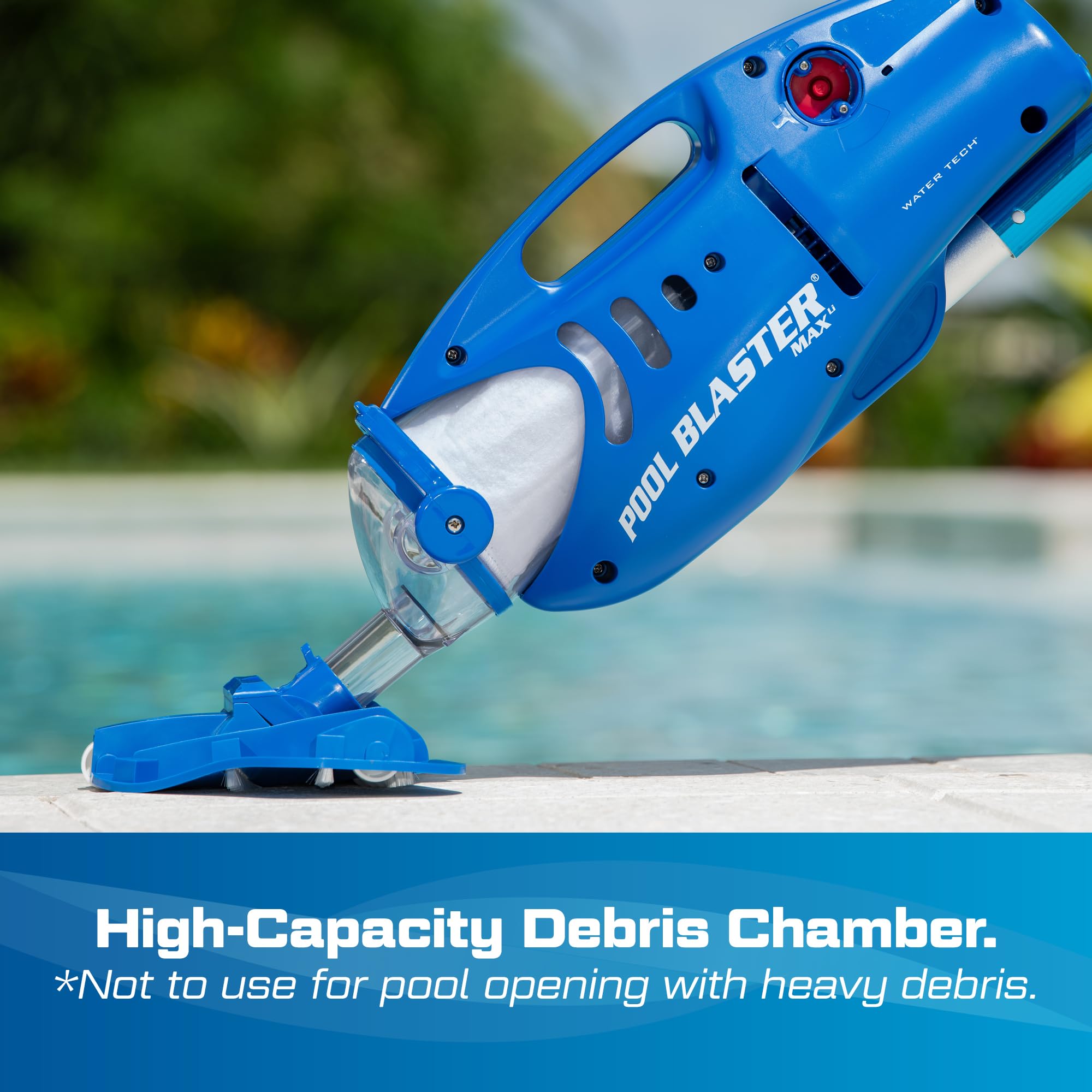 Pool Blaster Max lithium battery provides portable cleaning without cords.