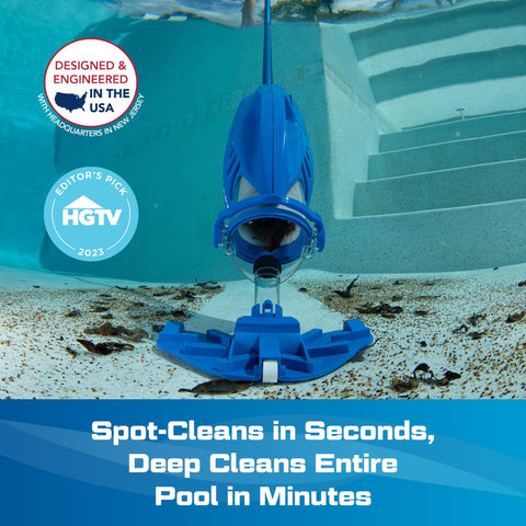 Pool Blaster Max 10.5-inch head covers more area for faster spot-cleaning.
