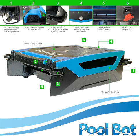 Pool Bot solar charging dock enabling all-day operation