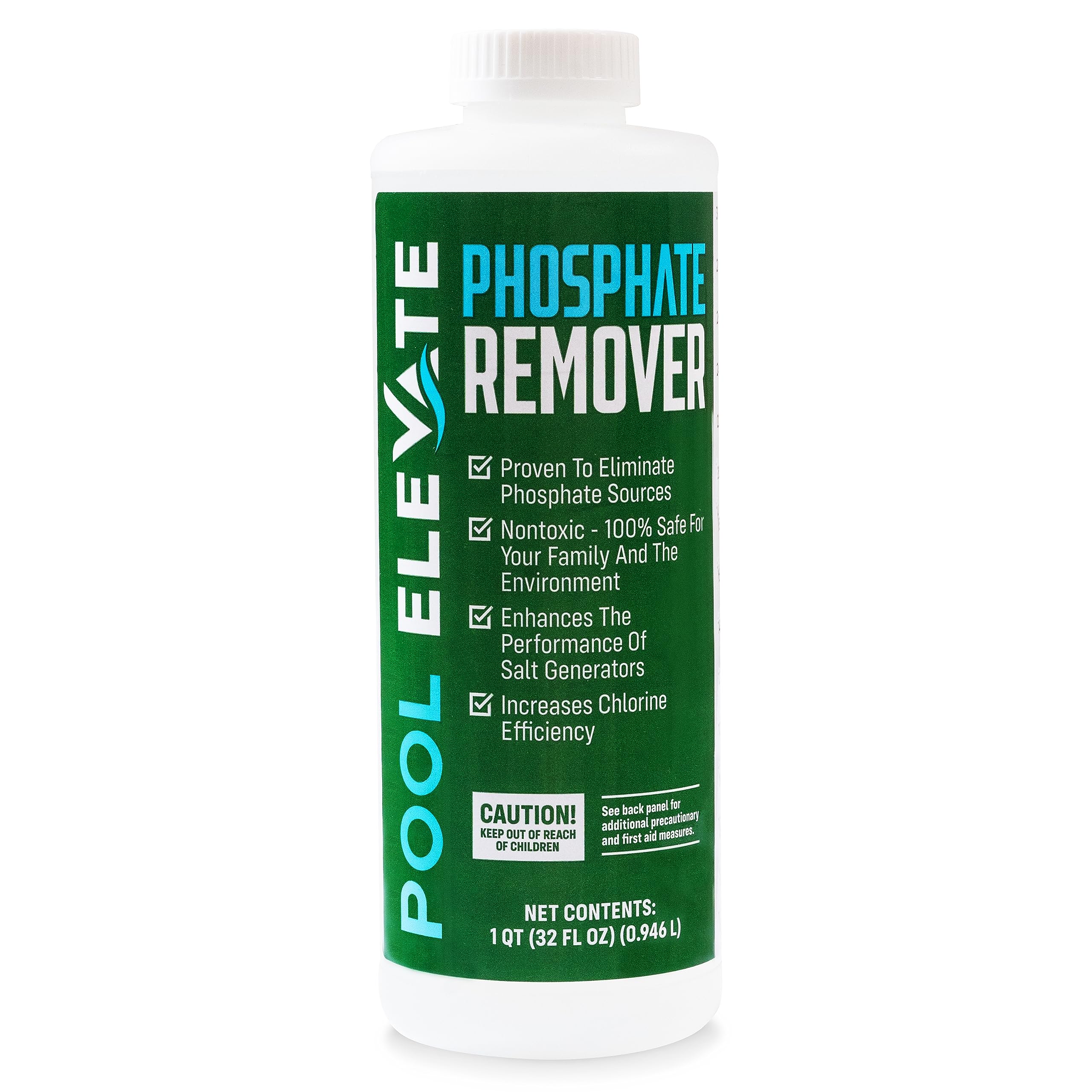 POOL ELEVATE phosphate remover bottle improves water clarity for all pool types.