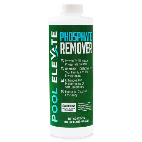 POOL ELEVATE phosphate remover bottle improves water clarity for all pool types.