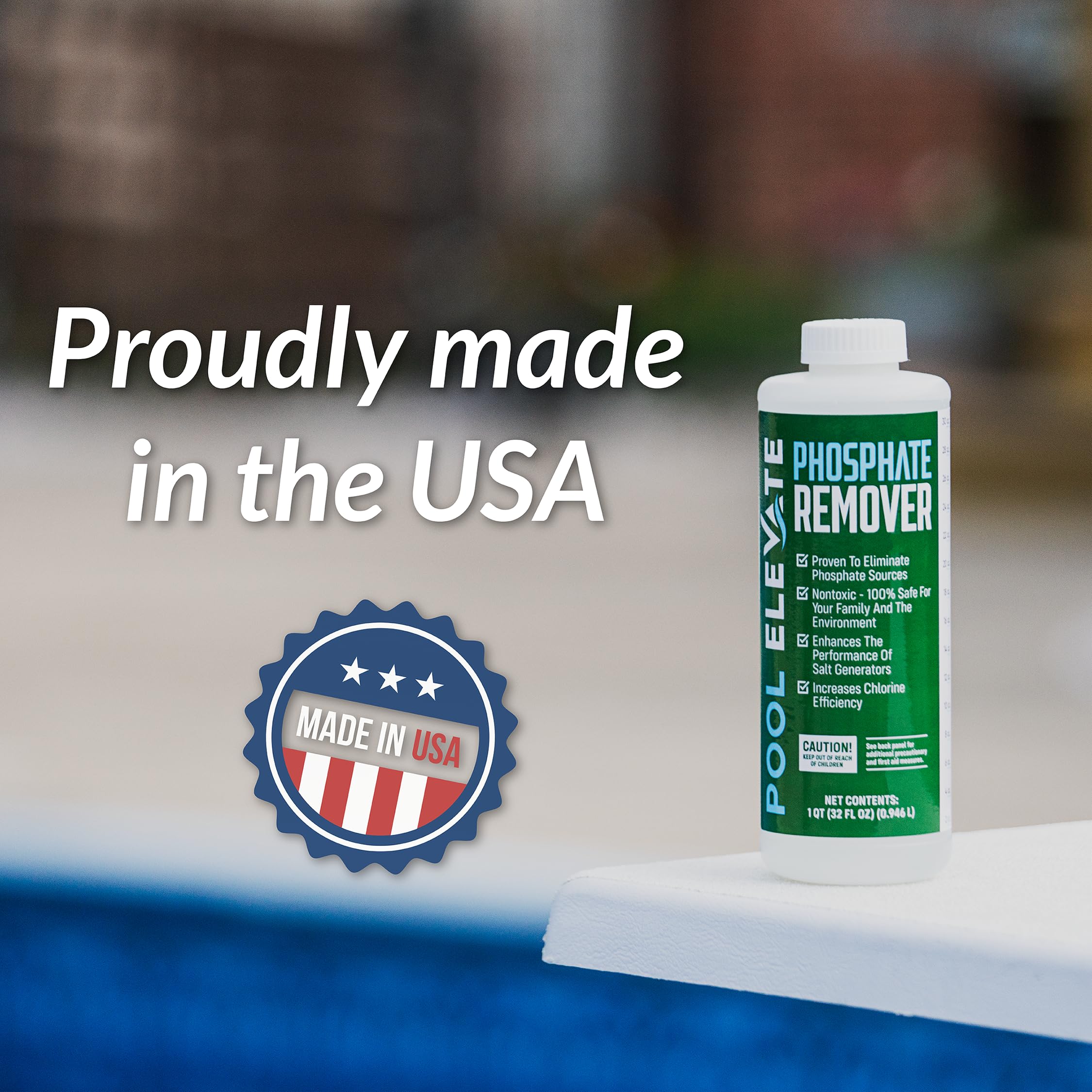 POOL ELEVATE phosphate remover dispensing demonstrates easy, user-friendly application.
