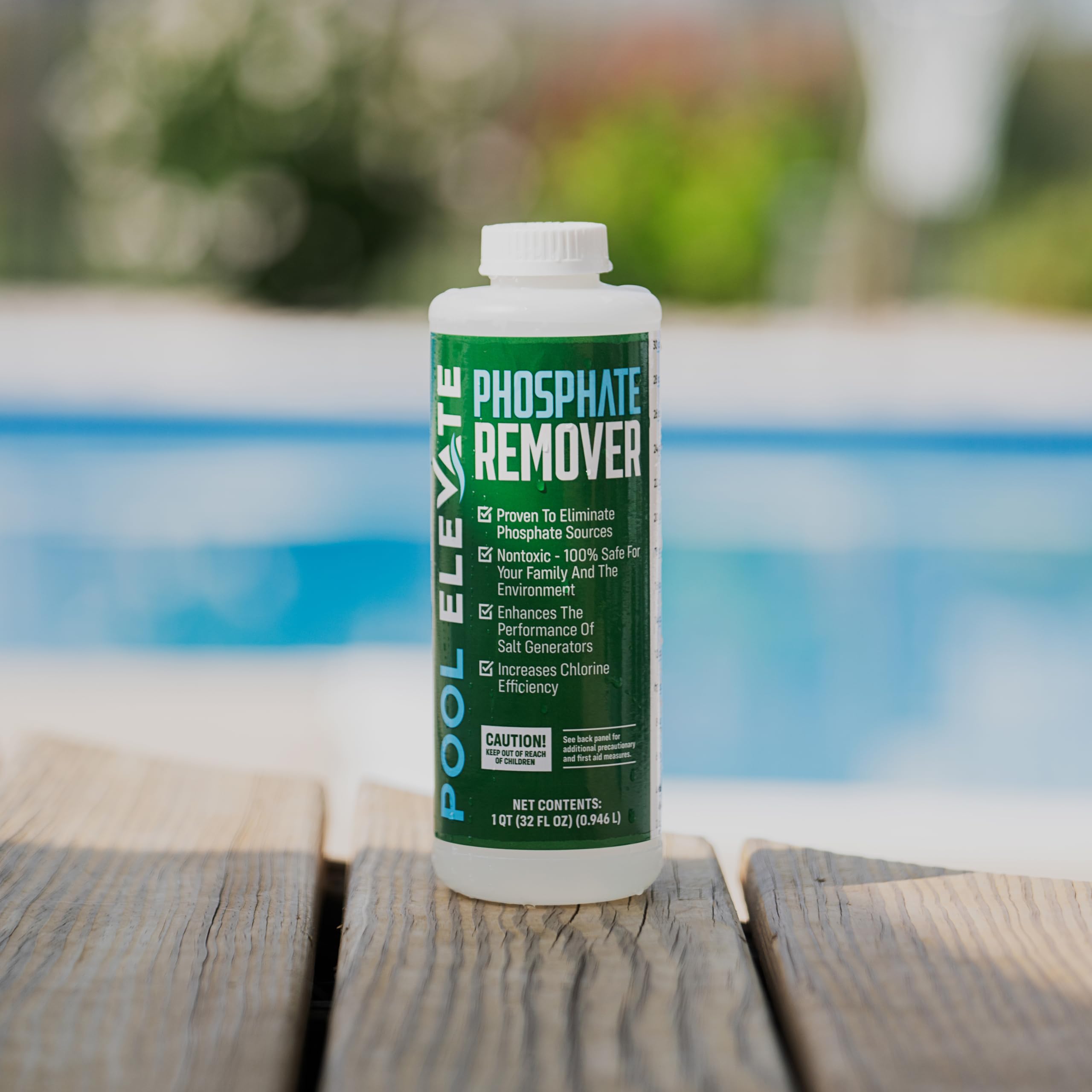 POOL ELEVATE phosphate remover pool-water-clarity shows crystal water transformation.