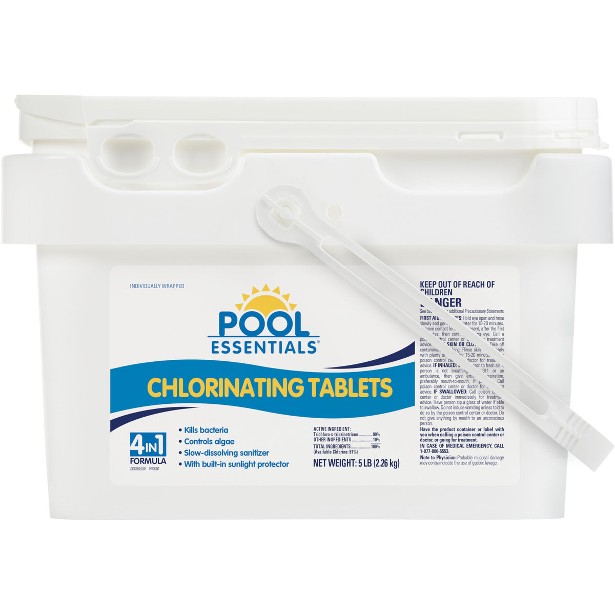 Pool Essentials 3in chlorinating tablets packaging promotes easy sanitization