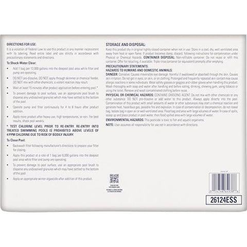 Pool Essentials Shock Treatment bag close-up shows texture and label details