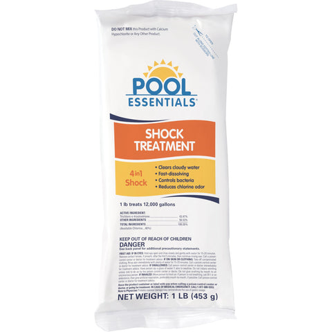 Pool Essentials Shock Treatment being poured to illustrate rapid dosing