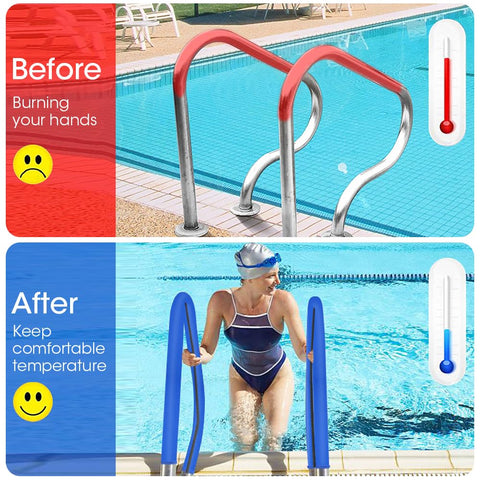 Durable neoprene material on blue pool handrail cover