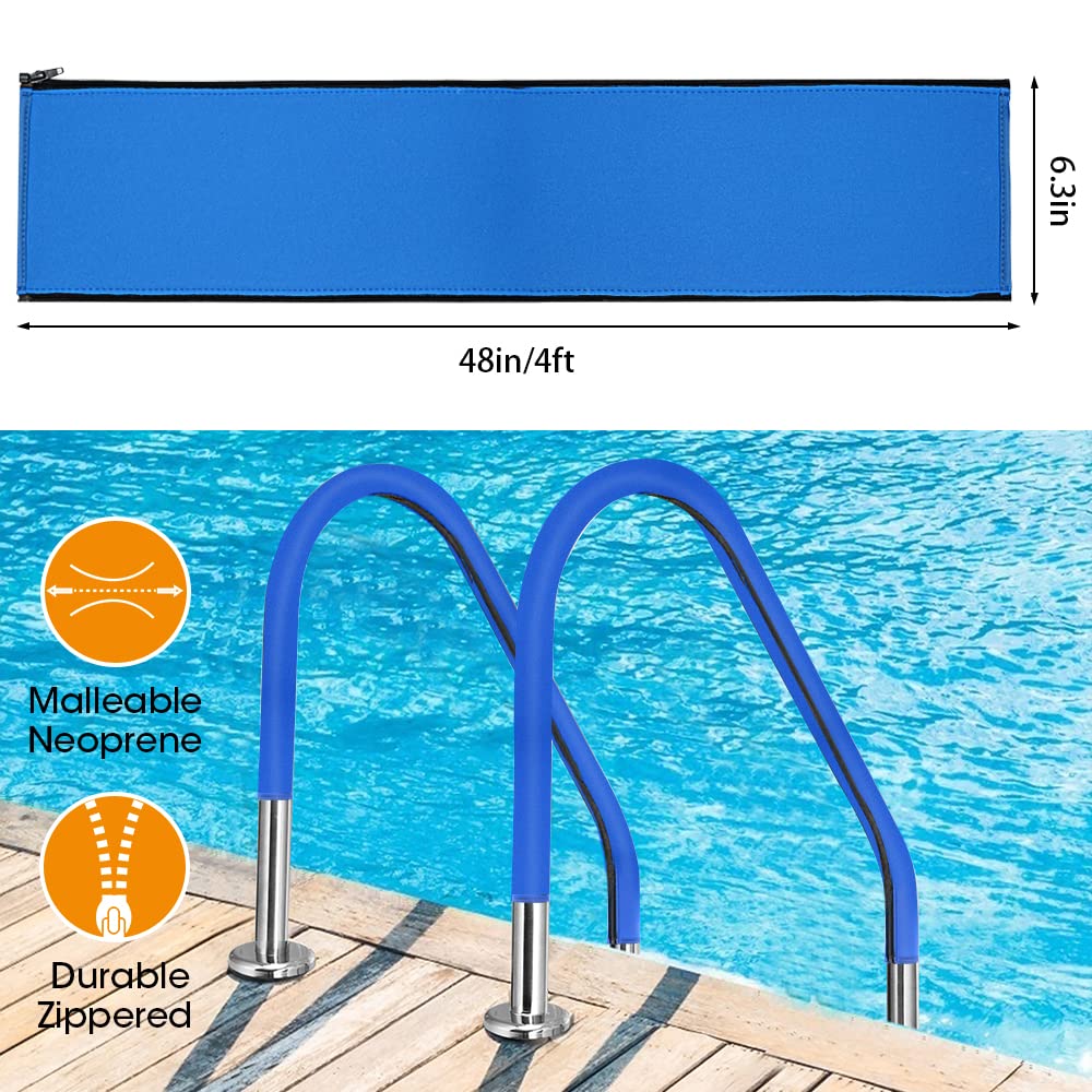 Blue Pool Handrail Cover showing slip-resistant grip on wet ladder