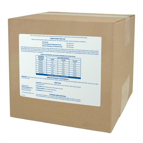 Pool Mate 25-lb calcium hardness increaser poured around pool perimeter for even distribution.