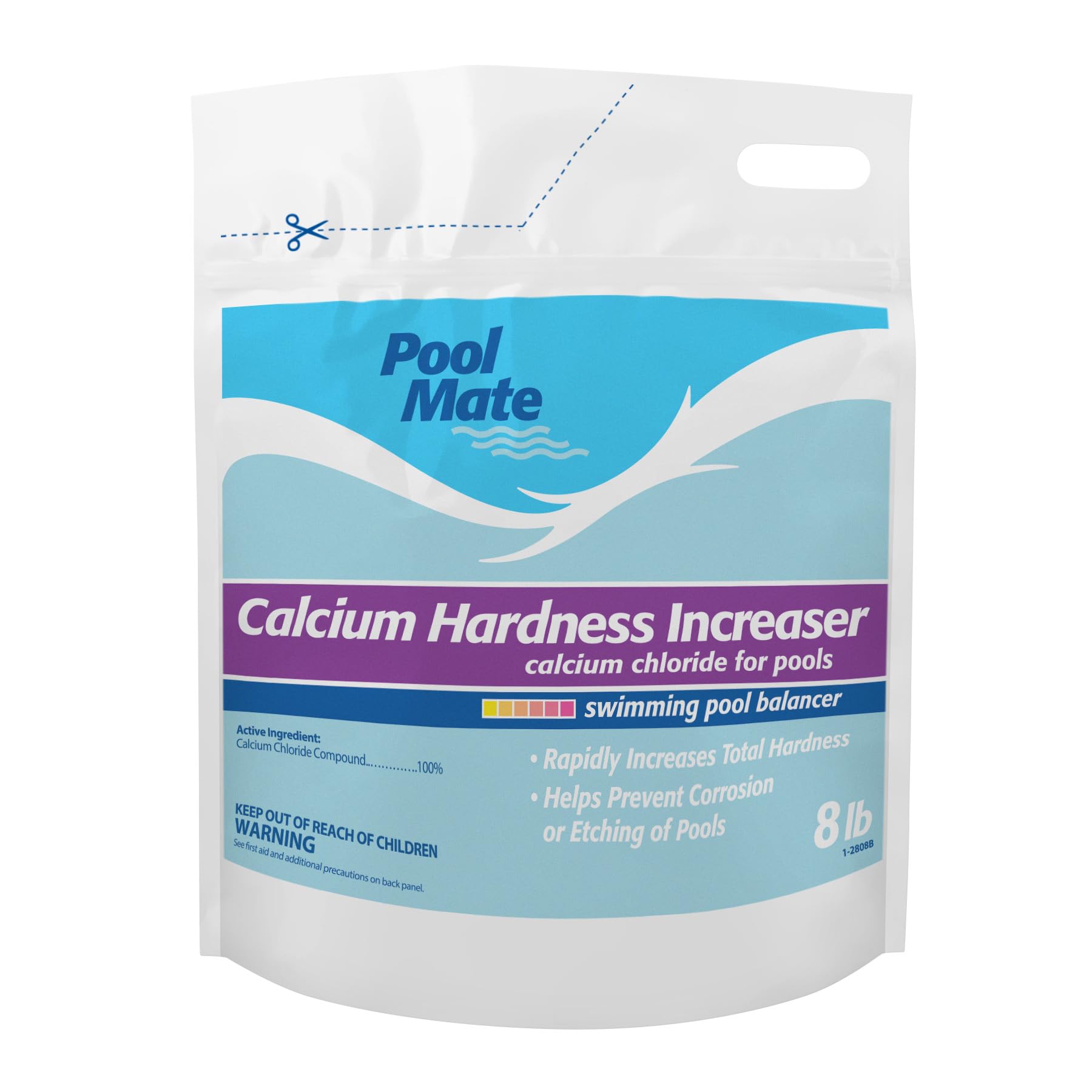 Pool Mate 8-Pounds calcium hardness increaser bag closeup for pool balancing.