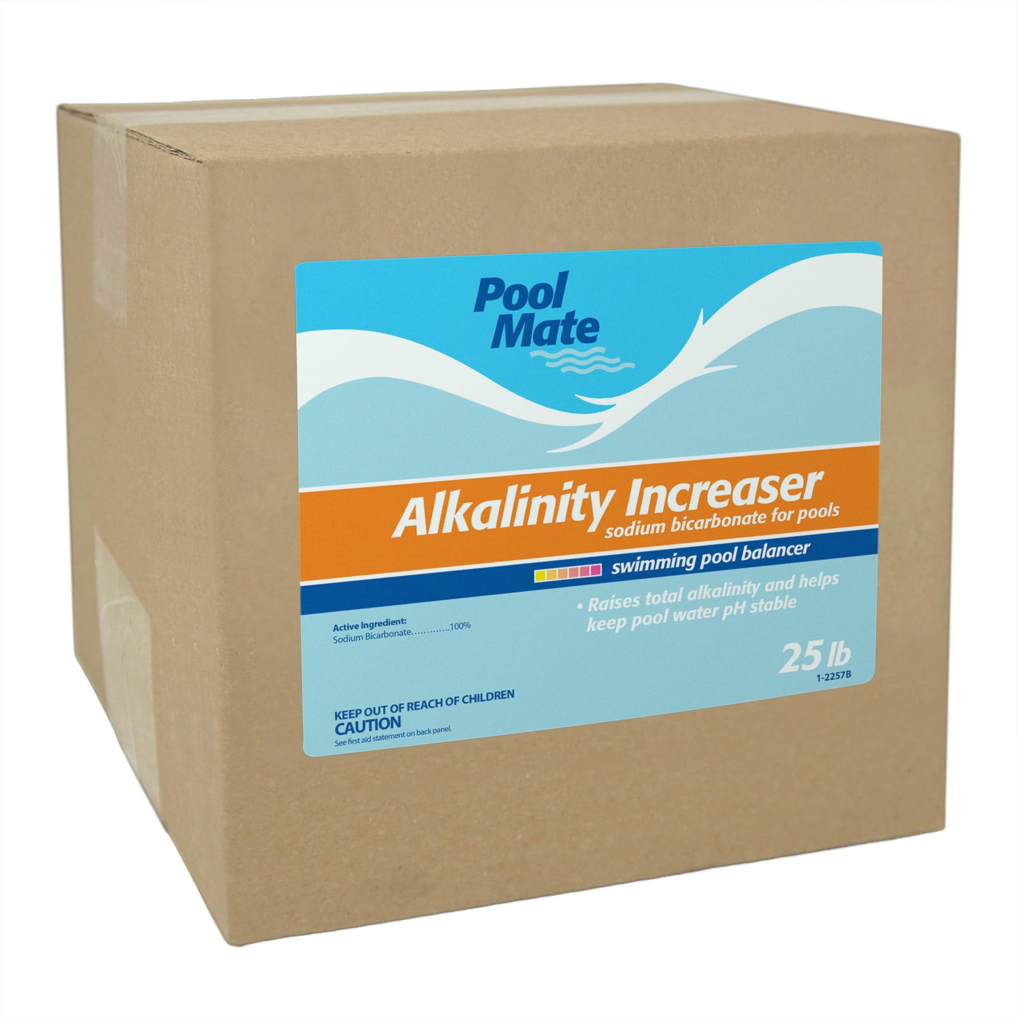 Pool Mate alkalinity increaser bottle pour for precise dosing and smooth pH stability