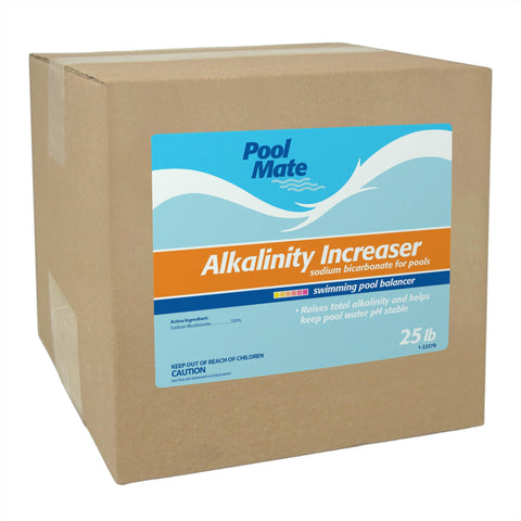 Pool Mate alkalinity increaser bottle pour for precise dosing and smooth pH stability