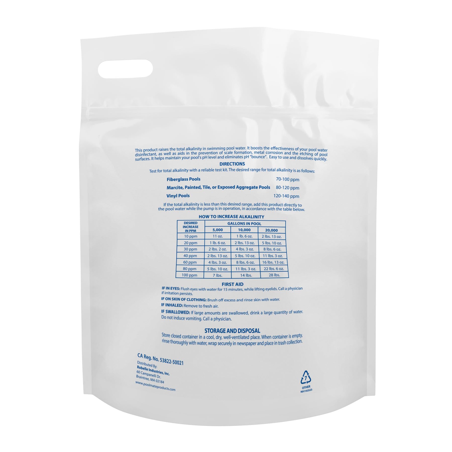 Pool Mate alkalinity increaser dissolving powder quickly blends for steady pool alkalinity