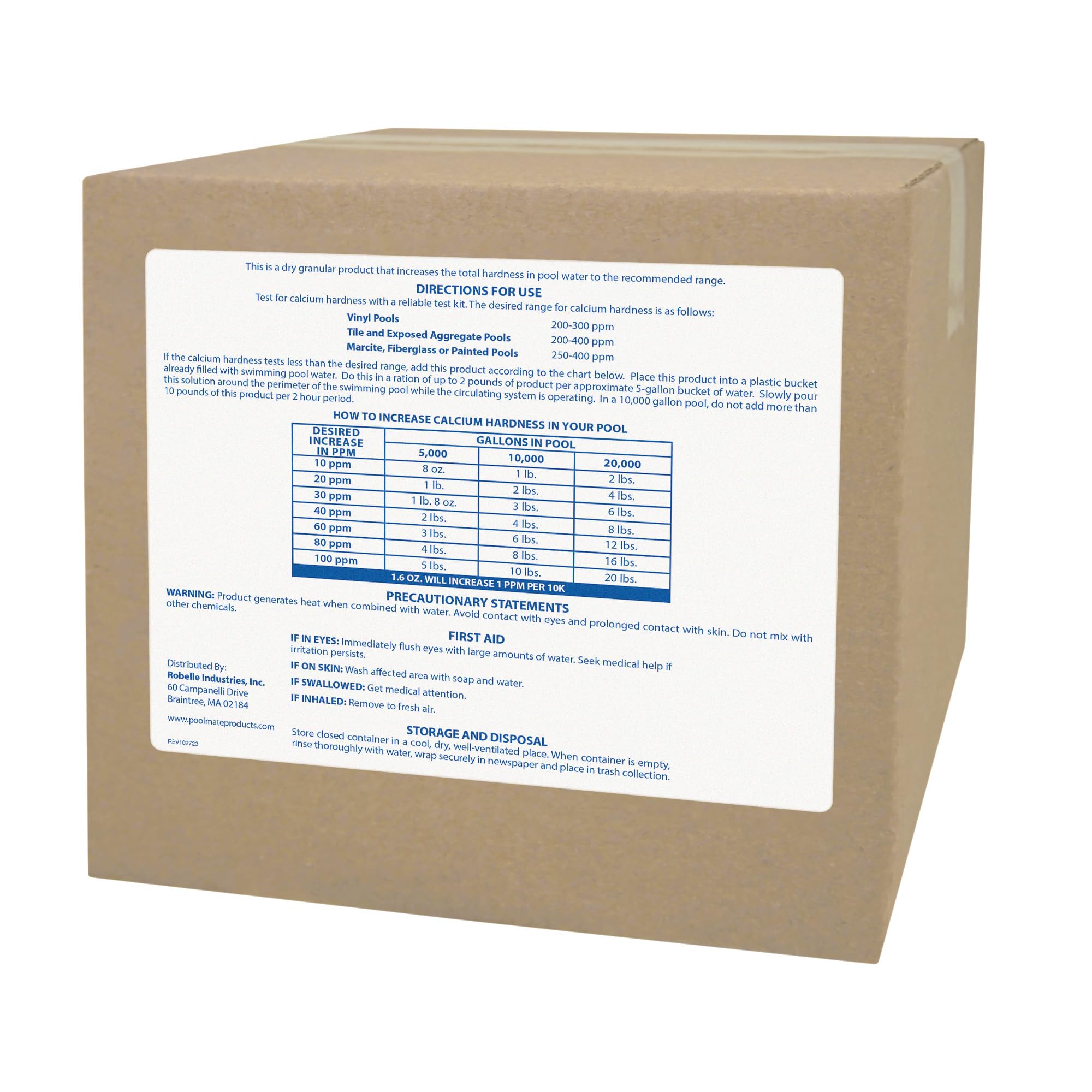 Pool Mate 8-ounce portion dosing illustrates how to adjust 5,000-gallon increments