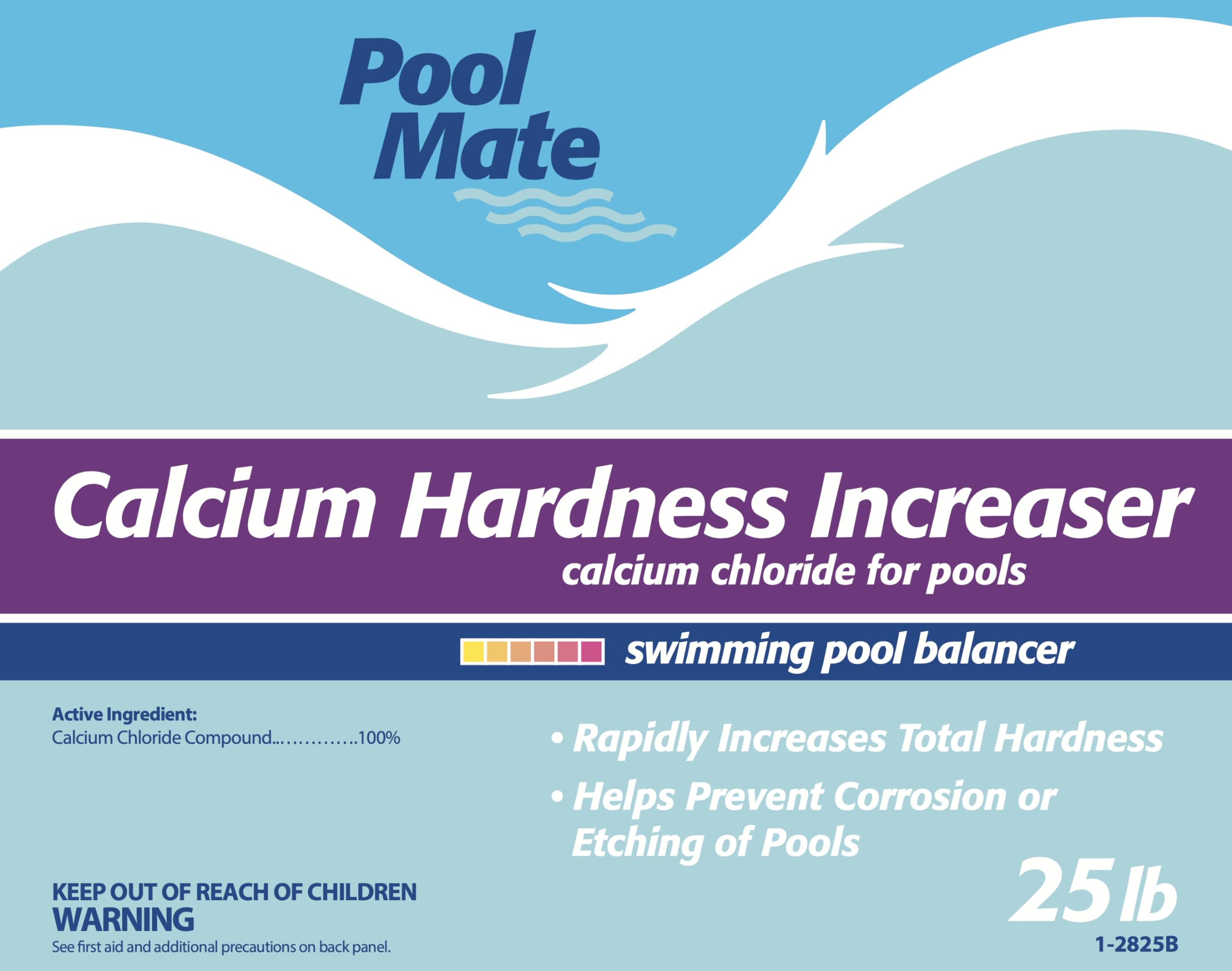 Pool Mate calcium hardness increaser improves water balance and protects pool surfaces.