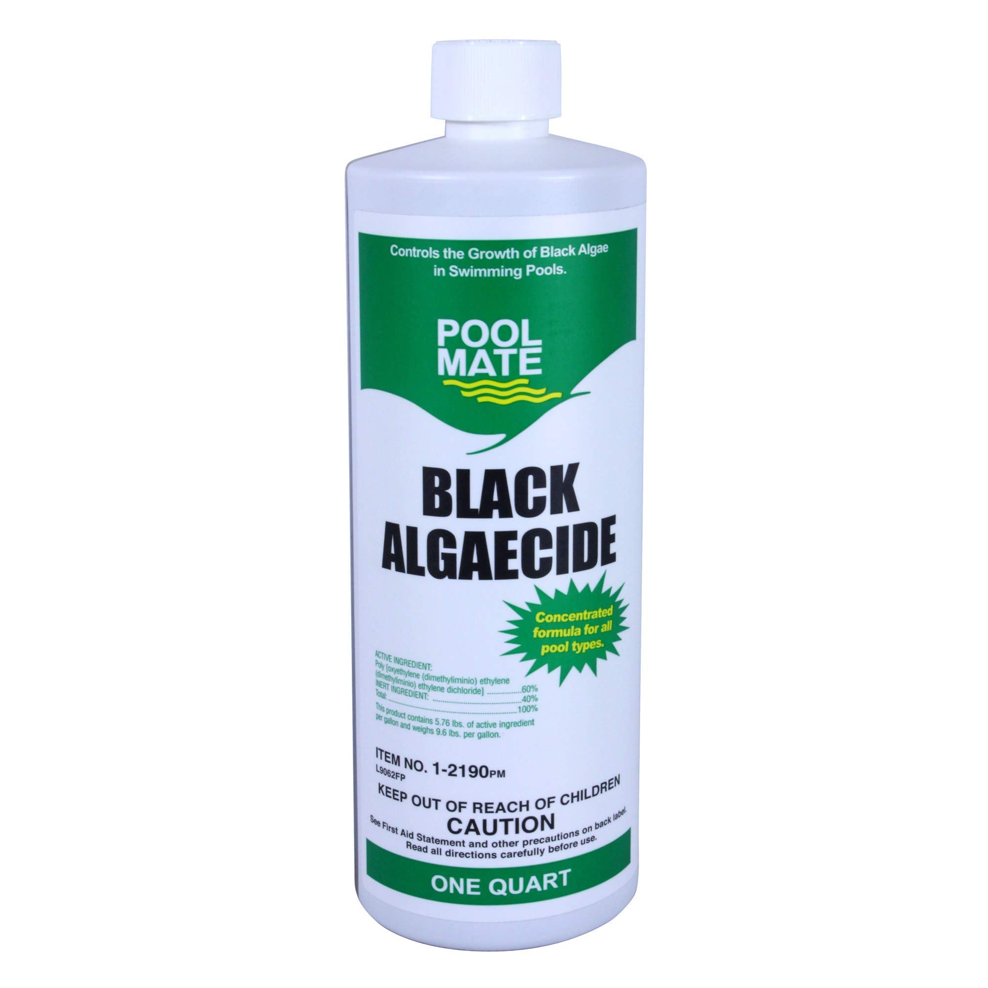 Pool Mate concentrated algaecide bottle for potent protection in all pool types.