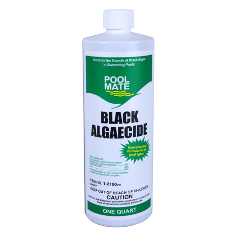 Pool Mate concentrated algaecide bottle for potent protection in all pool types.