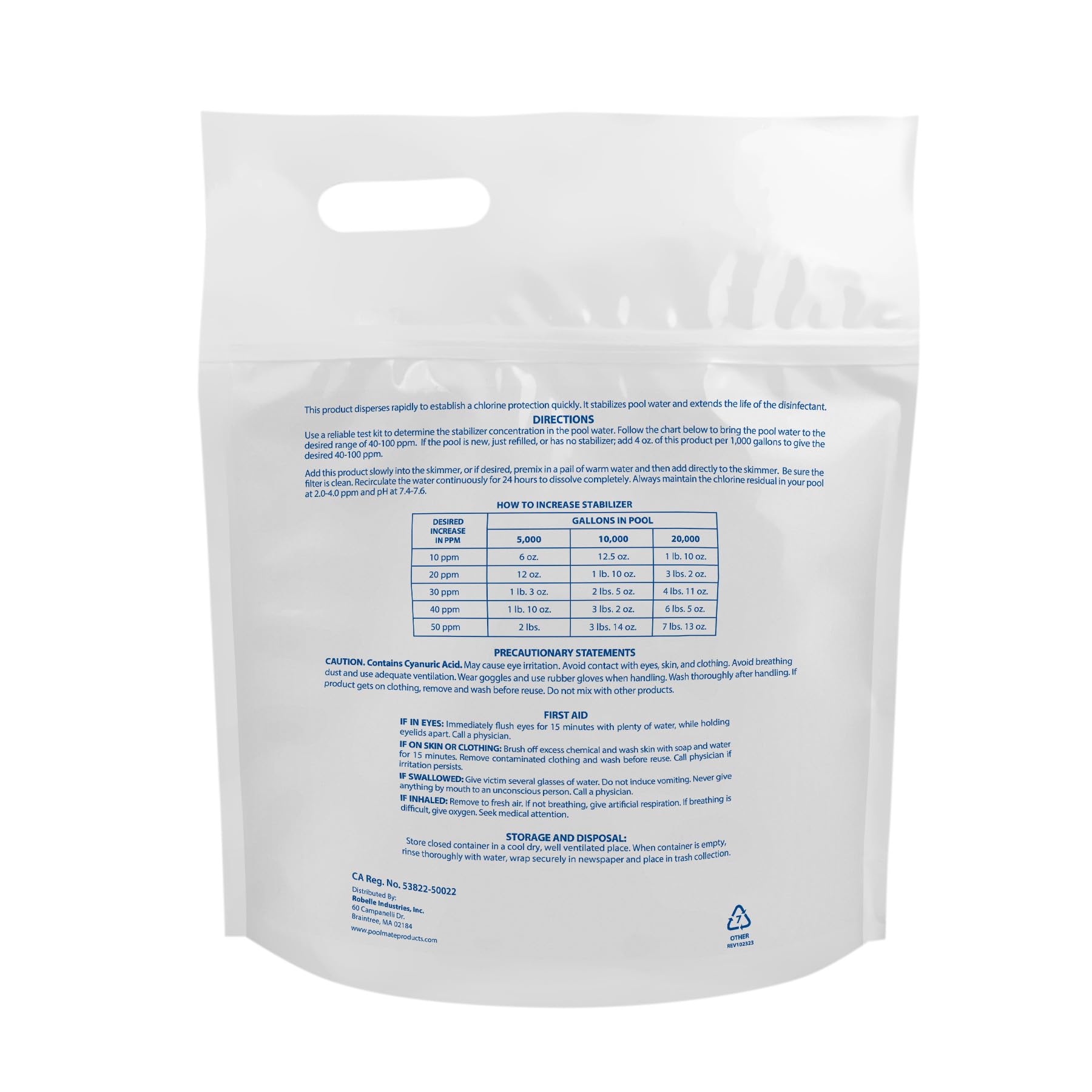 Pool Mate cyanuric acid application being mixed to extend chlorine life