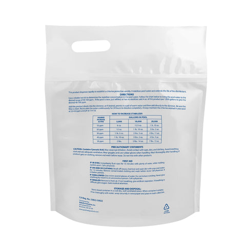 Pool Mate cyanuric acid application being mixed to extend chlorine life