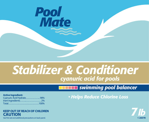 Pool Mate cyanuric acid range chart helping set 40-100 ppm accurately.