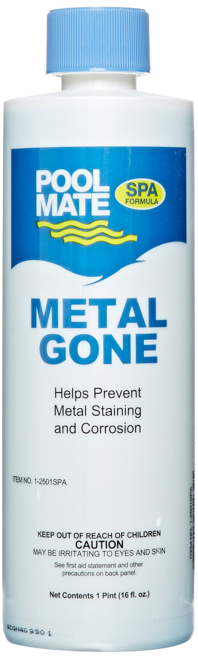 Pool Mate Metal Gone bottle pour for quick spa protection against staining