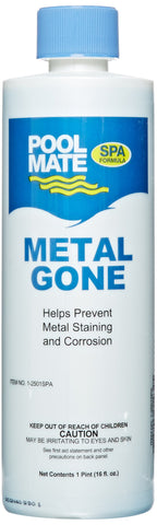 Pool Mate Metal Gone bottle pour for quick spa protection against staining