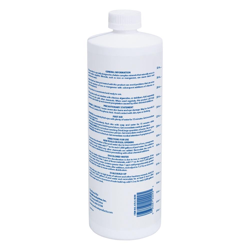 Pool Mate mineral inhibitor concentrated formula label displayed for metal control