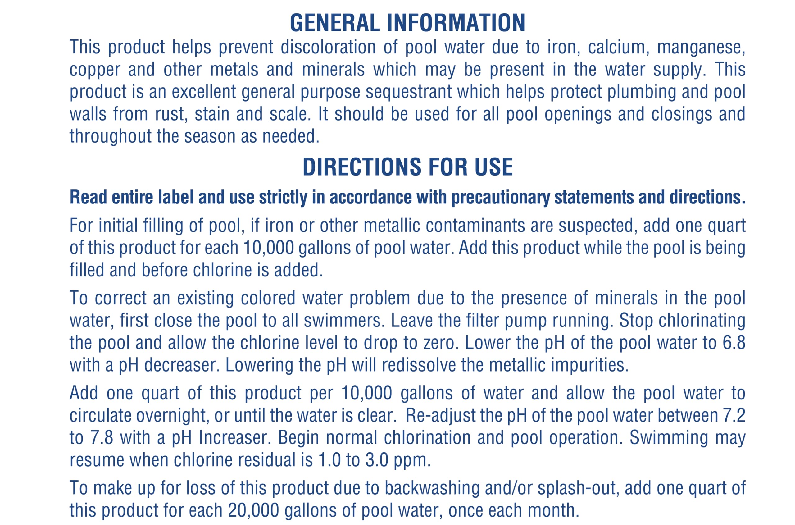 Pool Mate supports ongoing metal control after backwashing