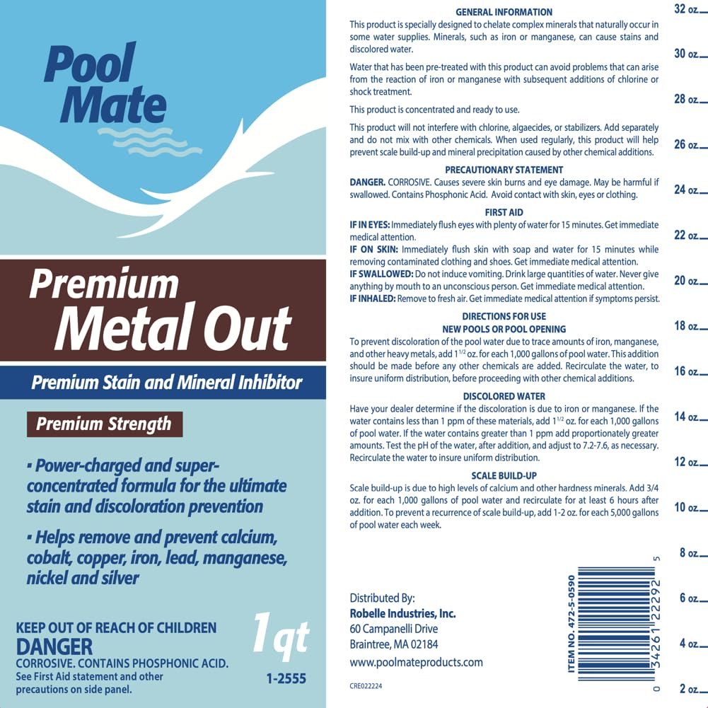 Pool Mate ready-to-use treatment close-up with dosing guidance