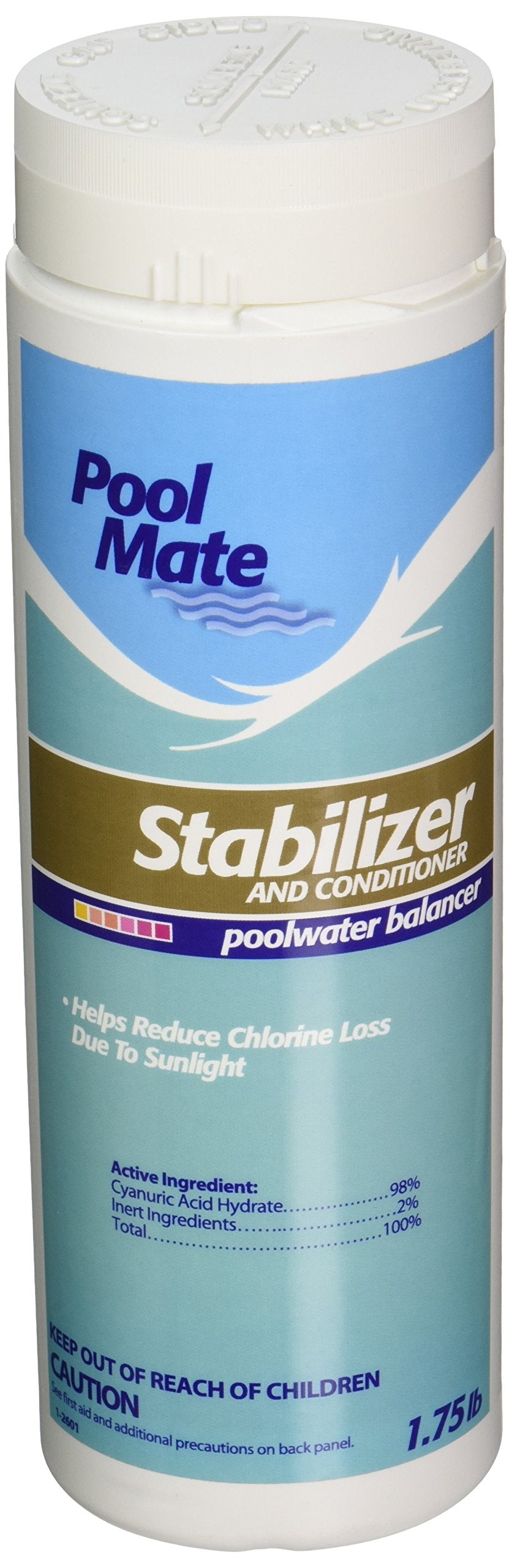Pool Mate stabilizer bottle for outdoor pool protection against sun