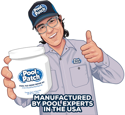 Pool Patch Gray cured grout maintains color after pool chemical exposure.