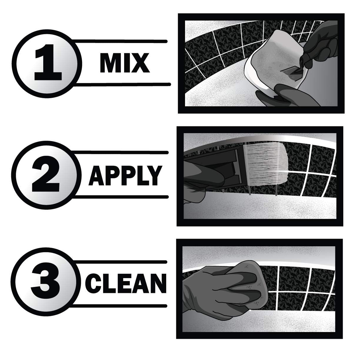 Pool Patch Gray easy-mix process shown for straightforward DIY application.